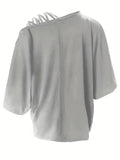 elveswallet  Cold Shoulder Criss Cross T-Shirt, Casual Crew Neck Long Sleeve T-Shirt For Spring & Summer, Women's Clothing