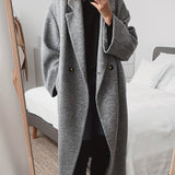 Button Front Lapel Mid Length Coat, Elegant Solid Long Sleeve Outerwear, Women's Clothing