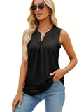 elveswallet  Eyelet Embroidered Notched Neck Blouse, Casual Sleeveless Blouse, Women's Clothing
