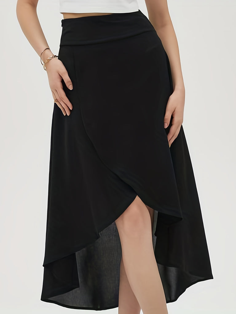 elveswallet  Asymmetrical Hem Pleated Skirts, Elegant High Waist Solid Party Skirts, Women's Clothing