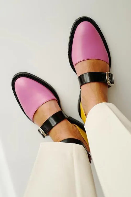 elveswallet Color Contrast Buckle Flats