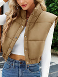 elveswallet  Button Front High Neck Vest, Casual Solid Sleeveless Warm Vest, Women's Clothing