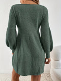 Solid Crew Neck Knitted Dress, Casual Long Sleeve Dress For Fall & Winter, Women's Clothing