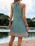 elveswallet  Geometric Print Halter Neck Dress, Boho Sleeveless Halter Dress For Spring & Summer, Women's Clothing