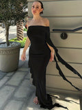 elveswallet  Off Shoulder Asymmetrical Hem Dress, Elegant Dress For Party & Banquet, Women's Clothing