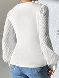 Mesh Stitching Surplice Neck T-Shirt, Casual Long Sleeve Top For Spring & Fall, Women's Clothing