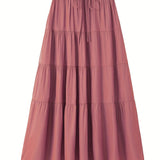 elveswallet  Ruffle Layered Hem Drawstring Skirt, Casual Skirt For Spring & Summer, Women's Clothing