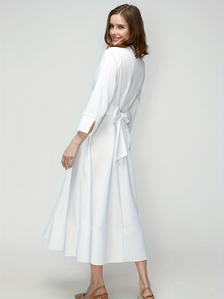 elveswallet  Criss Cross Tie Back Dress, Elegant Solid Party Maxi Dress, Women's Clothing
