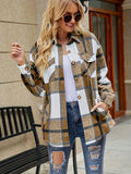 elveswallet  Plaid Print Shacket Jacket, Casual Button Front Long Sleeve Outerwear, Women's Clothing