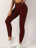 elveswallet  Plain Rib-Knit Yoga Pants, Slim Fit High Waist Seamless High Stretch Workout Pants, Women's Activewear