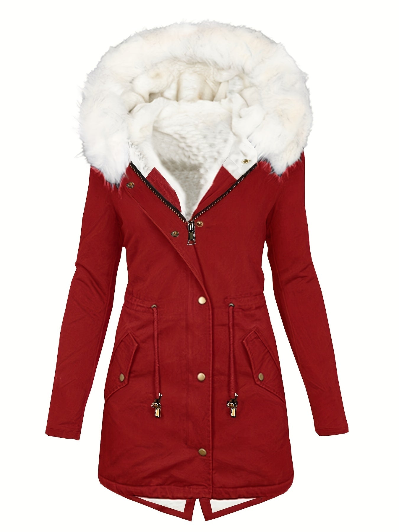 elveswallet Faux Fur Hood Drawstring Parka Coat