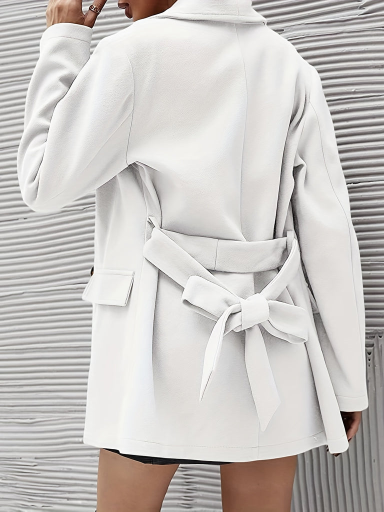 elveswallet  Double Breasted Lapel Blazer, Elegant Long Sleeve Solid Work Outerwear, Women's Clothing