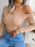 elveswallet  Cut Out One Shoulder Long Sleeve Neckline Sweater, Solid One Shoulder Creux Pullovers, Women's Clothing