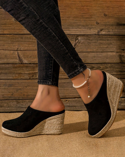 elveswallet Comfy Closed Toe Backless Slip Espadrille Wedge Sandals