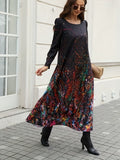Abstract Print Long Sleeve Dress, Casual Crew Neck Loose Dress, Women's Clothing