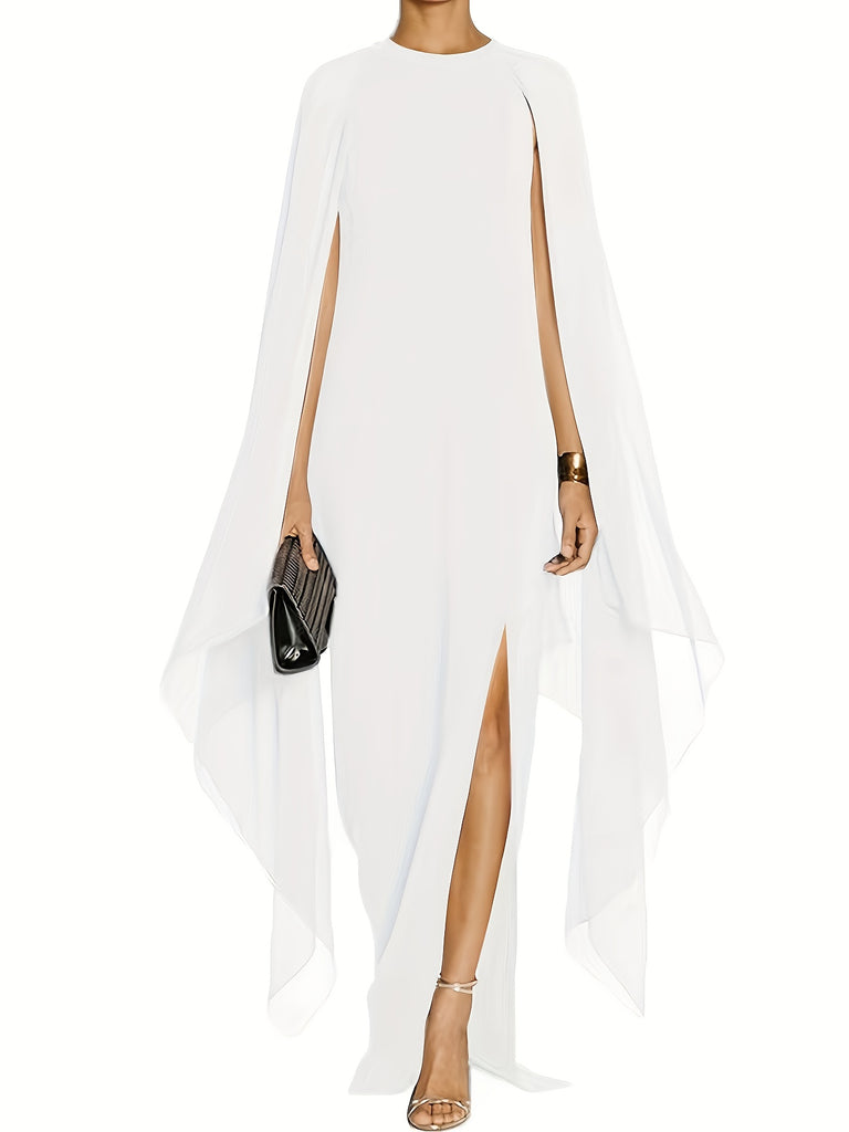 Solid Split Chiffon Sleeveless Evening Dress, Elegant Shawl Spring & Summer Maxi Dress, Women's Clothing