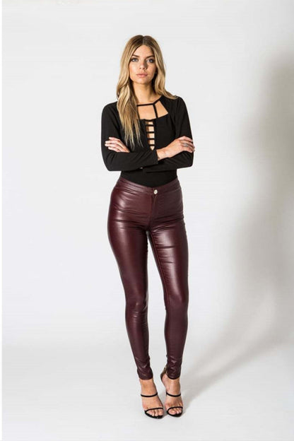 elveswallet Leather Solid Slim Pants