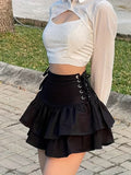 elveswallet  Drawstring Layered Skirts, Sexy High Waist Ruffle Hem Skirts, Women's Clothing
