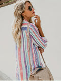 elveswallet  Casual Striped Shirt, Button Up Top For Spring & Fall, Women's Clothing