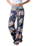 elveswallet  Plus Size Floral Print High Rise Drawstring Long Pants, Women's Plus Slight Stretch Loose Casual Pants