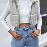 elveswallet  Solid Zip Up Sleeveless Jacket, Casual Loose Fall & Winter Stylish Outerwear, Women's Clothing