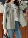 elveswallet  Button Front Drawstring Jacket, Casual Hooded Long Sleeve Outerwear, Women's Clothing
