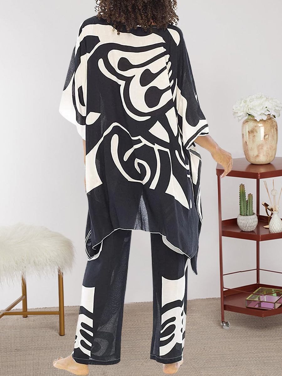 Printed Asymmetrical Hem Casual Two-piece Suits