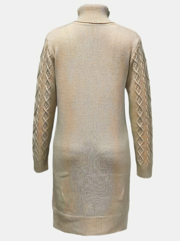 elveswallet  Solid Turtleneck Split Knitted Dress, Elegant Long Sleeve Dress For Fall & Winter, Women's Clothing