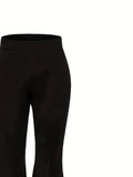 elveswallet  Plus Size Casual Pants, Women's Plus Plain High Waist Slight Stretch Loose Flare Leg Pants