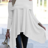 elveswallet  Cold Shoulder Asymmetrical Tunics, Casual Crew Neck Ruched Solid Tunics, Women's Clothing