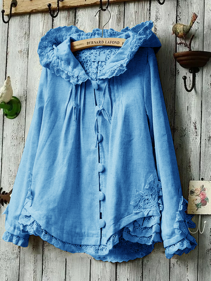 Lovely Lace Drawstring Buttoned Women Top