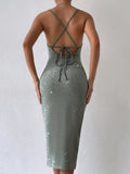 Bodycon Midi Cami Dress, Summer Sleeveless Dress For Nightclub, Party, Bar, Women's Clothing