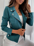 elveswallet  Solid Zipper Biker Jacket, Casual Long Sleeve Waterfall Collar Outerwear, Women's Clothing