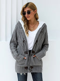 elveswallet  Women's Outerwear Raw Hooded Flare Button Sweater Cardigan