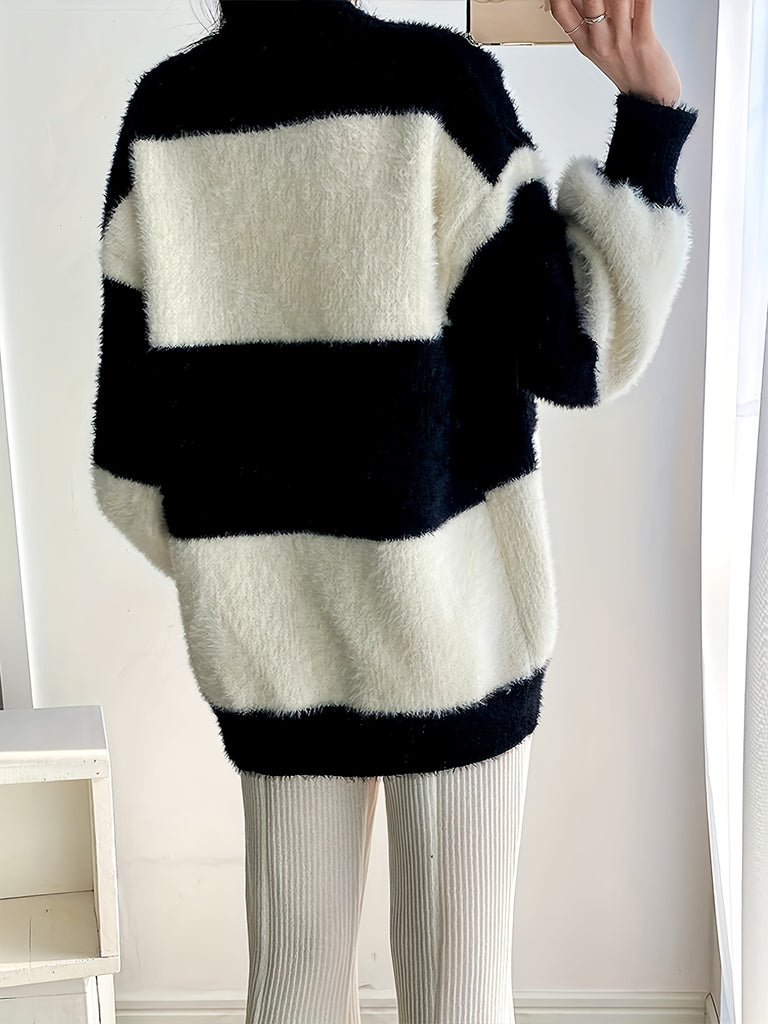 elveswalletLoose Color Block Cardigan, Casual Long Sleeve Cardigan For Fall & Winter, Women's Clothing