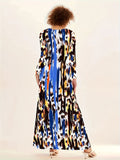 Abstract Print Maxi Dress, Casual Notched Neck Long Sleeve Dress, Women's Clothing
