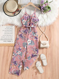 elveswallet  Girls Casual Floral Print Summer Overall Clothes