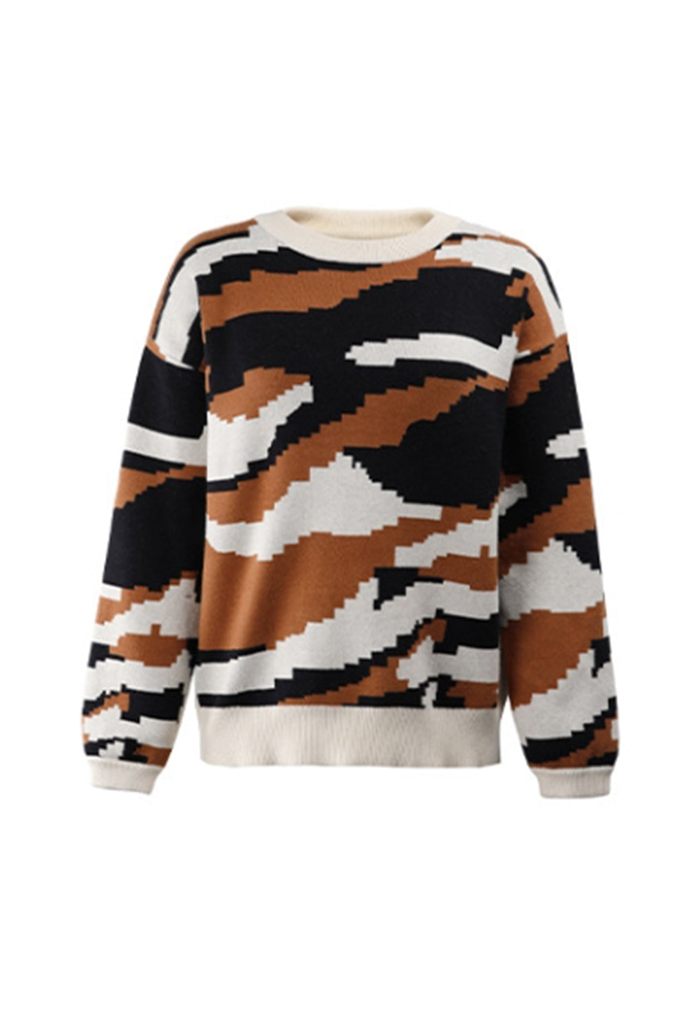 elveswallet Round Neck Camouflage Leopard Sweater