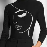 Abstract Print Turtleneck T-Shirt, Casual Long Sleeve Top For Spring & Fall, Women's Clothing