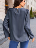elveswallet  Solid Crew Neck Tucked Blouse, Elegant Long Sleeve Blouse For Spring & Fall, Women's Clothing
