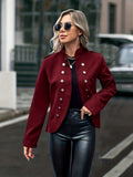 elveswallet  Solid Button Decor Jacket, Casual Open Front Long Sleeve Outerwear, Women's Clothing