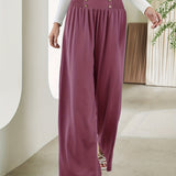 elveswallet  Casual Loose Wide Leg Pants, Solid Elastic Waist High Fashion Long Length Pants, Women's Clothing