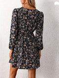 elveswallet  Floral Print V Neck Dress, Elegant Long Sleeve Dress For Spring & Fall, Women's Clothing