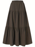 elveswallet  Boho Ruffle Hem Tiered High Waist Skirt, Versatile Layered Maxi Skirt For Spring & Summer, Women's Clothing