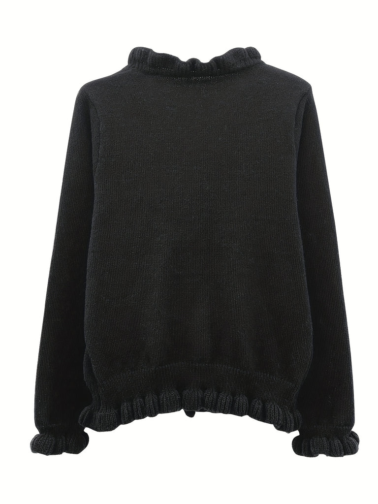 elveswallet  Women's Sweater Solid V-neck Long Sleeve Trim Decor Fall Winter Short Cardigan