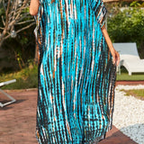 elveswallet  V Neck Oversized Kaftan Dress, Bohemian Loose Beach Vacation Dress, Women's Clothing