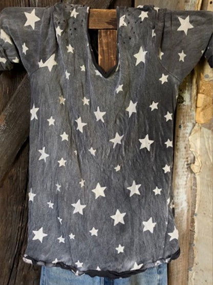 Elveswallet Star Print Casual Style Soft Loose Blouse