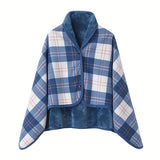 1pc Multifunctional Shawl Blanket With Double Layer Thick Plaid Pattern Polar Fleece Throw Blanket Autumn And Winter Office Wearable Blanket