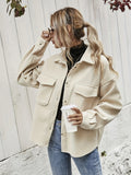 Button Front Flap Pockets Jacket, Casual Long Sleeve Jacket For Fall & Winter, Women's Clothing