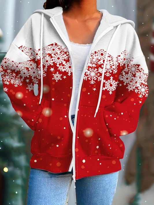 Christmas Themed Women's Hoodie Sweatshirt with Drawstring - Polyester Knit Fabric, Medium Stretch, All-Season Cap Sleeve Jacket